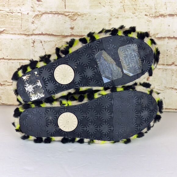 UGG Fluff Yeah Animalia Slippers Women 8 Neon Green Black Leopard Sandals Grunge - Picture 11 of 15